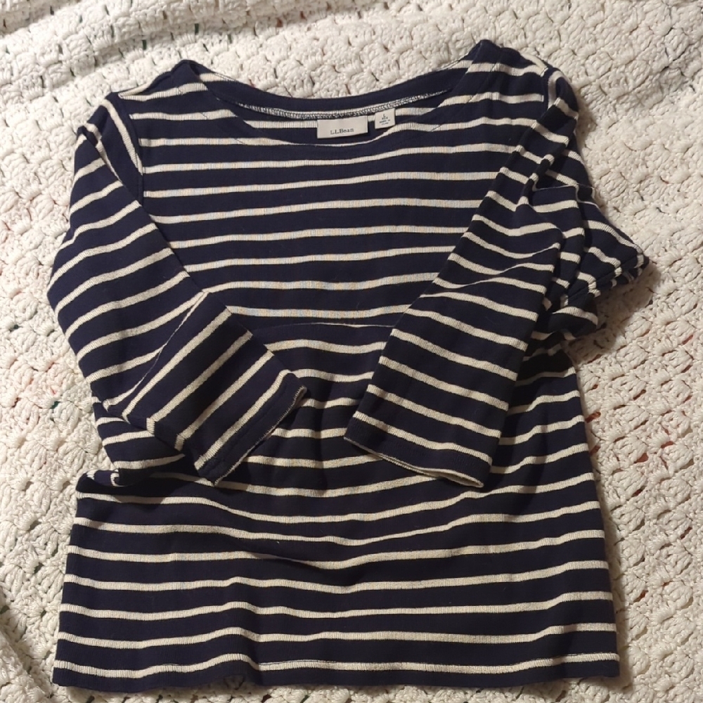 L.L. Bean Blue and White Striped Crew Neck Sweater